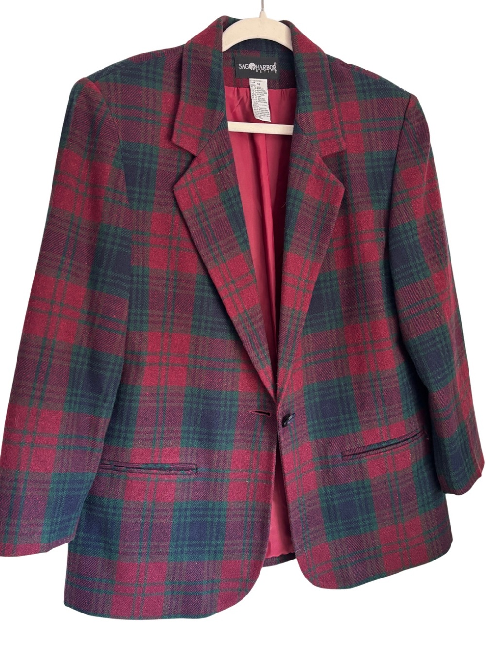 Vintage Sag Harbor Plaid Blazer in Classic Tartan Red and Green Petite Size 14